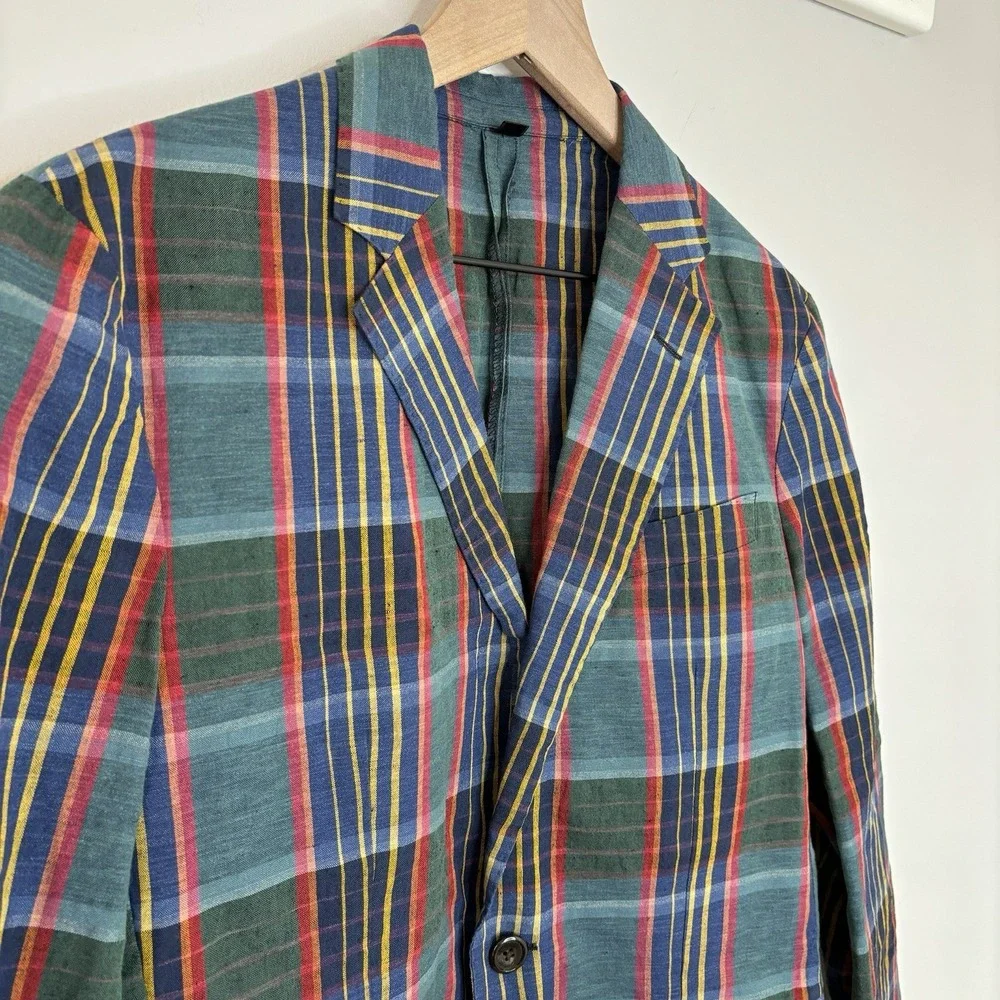 J Crew Ludlow Unstructured Madras Plaid Blazer 36 Slim‎ Linen Preppy Italian Ivy